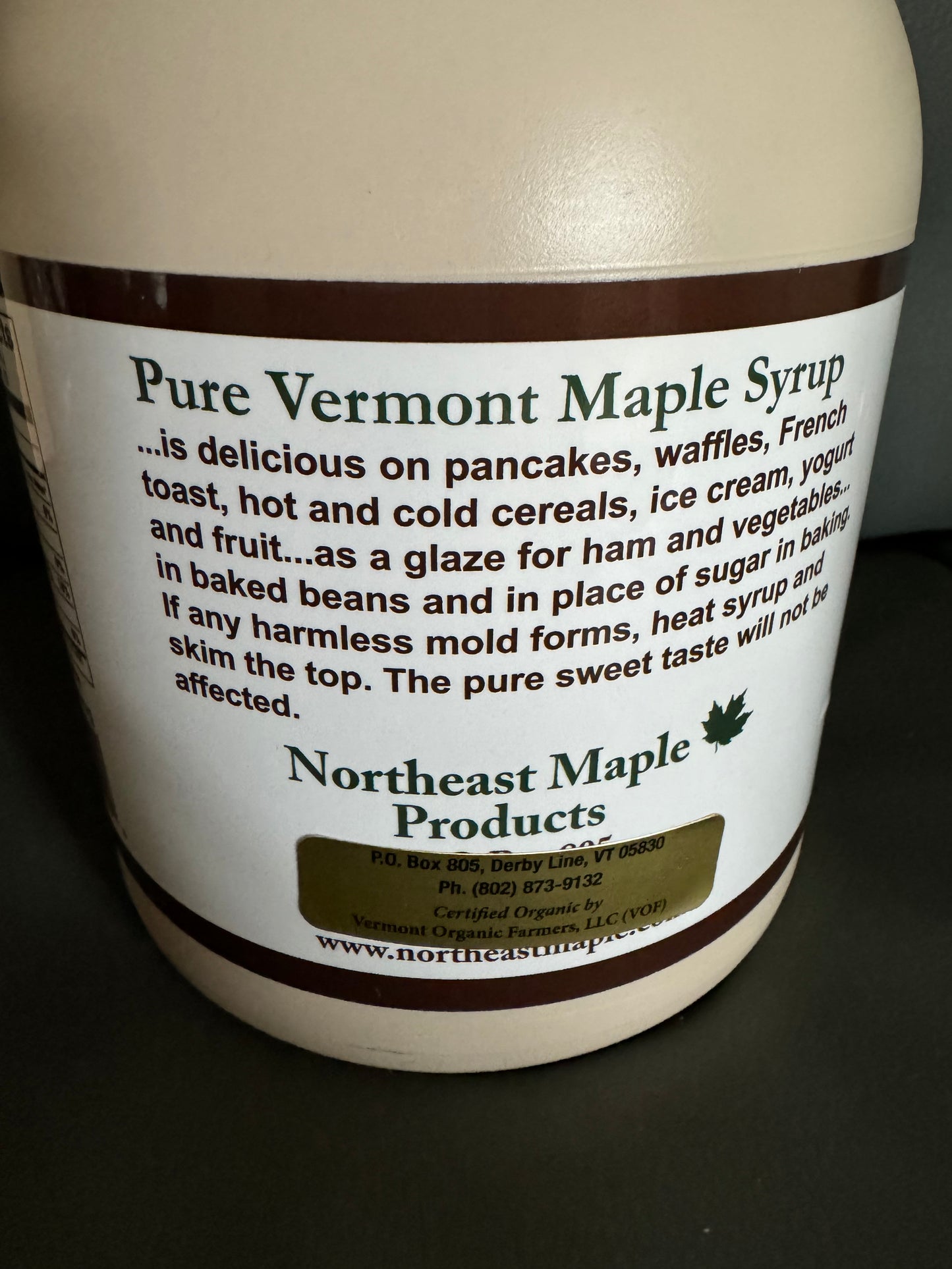 Half Gallon Pure Vermont Maple Syrup